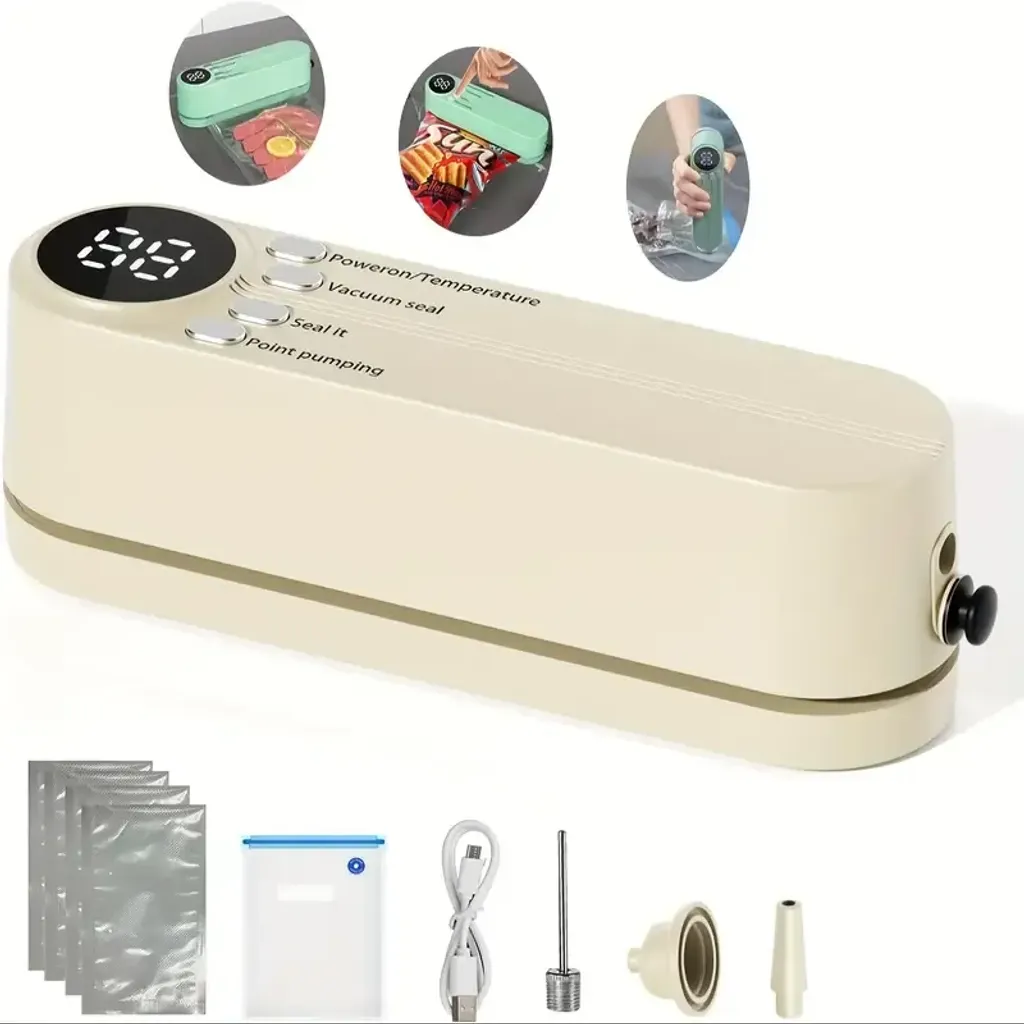Портативний багатофункціональний міні вакууматор з USB-зарядкою та 4 пакетами
