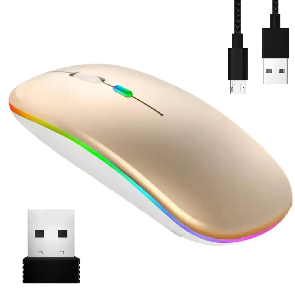 Дворежимна бездротова мишка з RGB підсвіткою Золотий