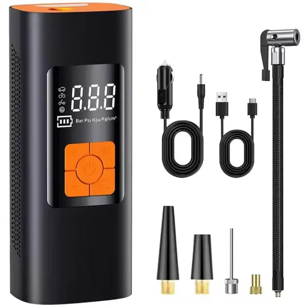 Портативний компресор компактний 6000 мАг бездротовий насос з універсальними насадками для шин та спортінвентарю