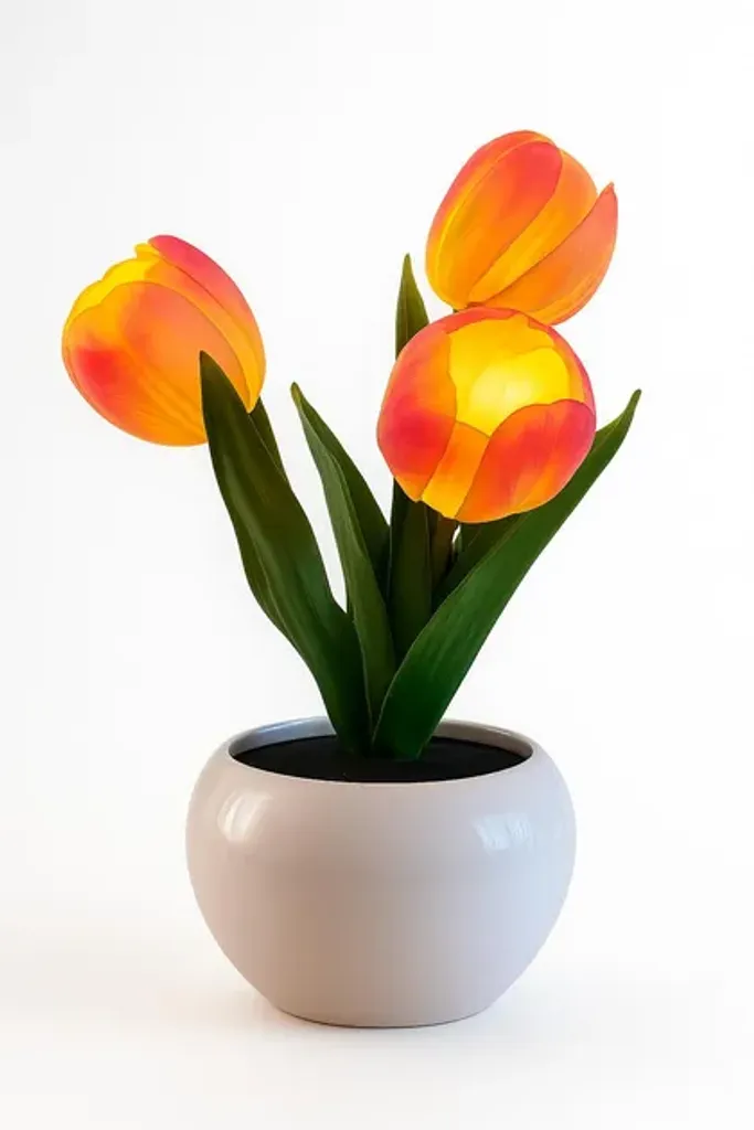 Декоративна LED лампа "Тюльпани" 20 см декоративний LED нічник для дому у вигляді кольорів лампа на батарейках Помаранчева