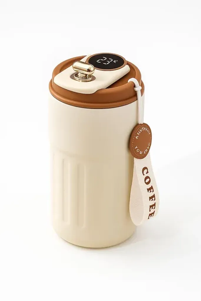 Розумний термокухоль 450 мл з LED дисплеєм температури Doupnew дорожній кавовий кухоль з нержавіючої сталі з кришкою та ручкою Коричневий