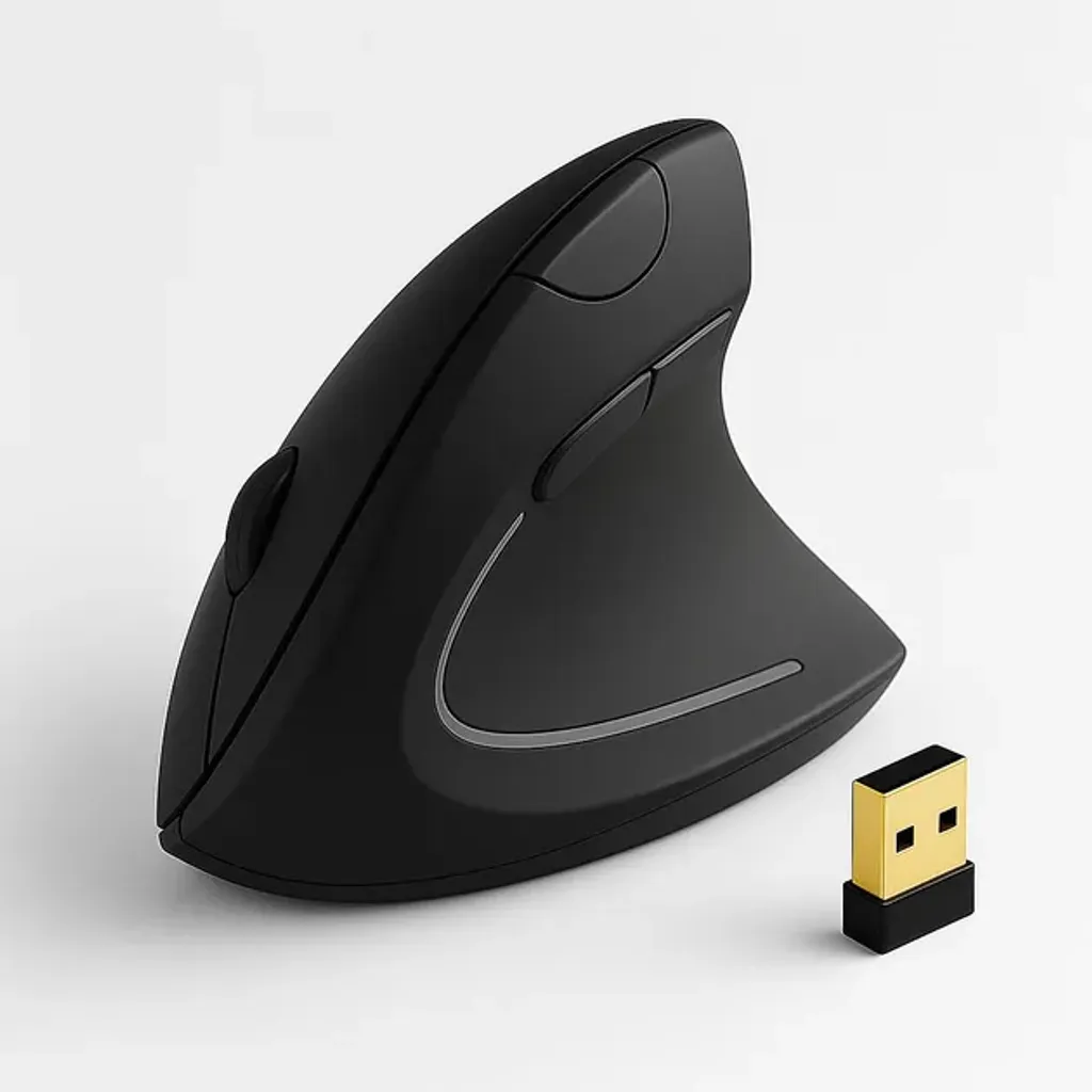 Вертикальна ергономічна миша Dodo Duck з високою точністю 16000 DPI, бездротова перезаряджається мишка з USB-адаптером, 4 кнопки, LED-підсвічування, чорна