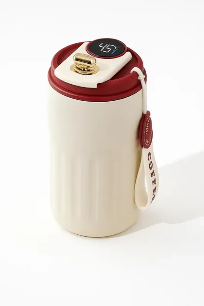 Розумний термокухоль 450 мл з LED дисплеєм температури Doupnew дорожній кавовий кухоль з нержавіючої сталі з кришкою та ручкою Червоний