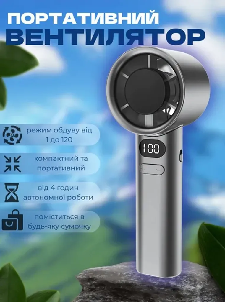 Портативний вентилятор із дисплеєм FANCHUANG ручний вентилятор акумуляторний mini USB дуйчик кишеньковий Сірий