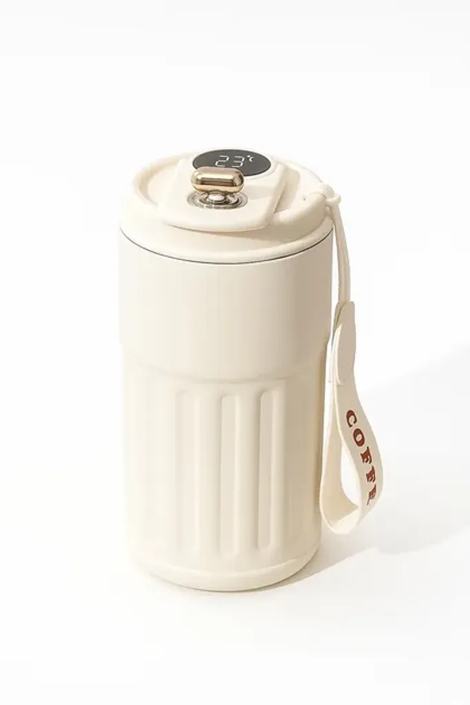 Розумний термокухоль 450 мл з LED дисплеєм температури Doupnew дорожній кавовий кухоль з нержавіючої сталі з кришкою та ручкою Білий