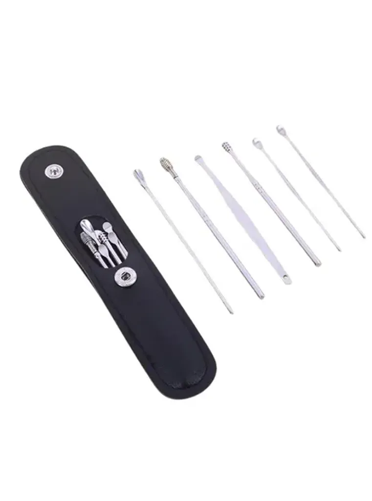 Набір металевих вушних паличок з нержавіючої сталі YONGJI XZ-221 набір для чищення вух 6 інструментів із чохлом чорний