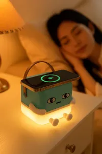 Робот лампа з бездротовою зарядкою Robbo 3 в 1 настільний тримач для телефону з функцією бездротової зарядки синій