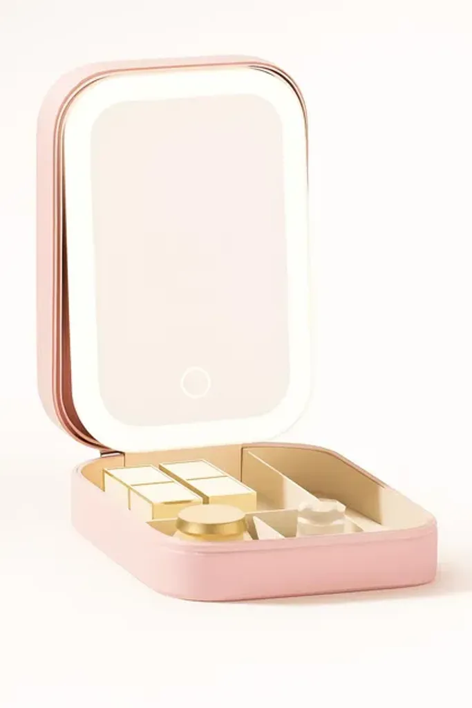 Дзеркало для макіяжу з LED підсвічуванням Zhanss косметичний органайзер в європейському рожевому стилі