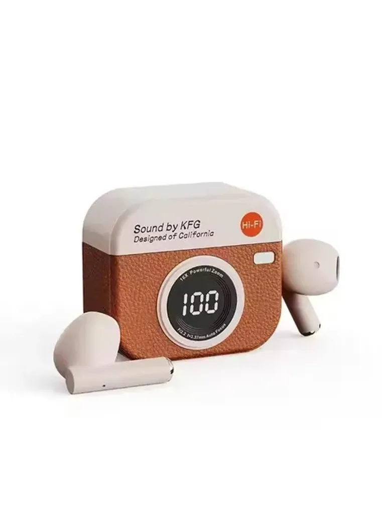 Бездротові навушники-вкладиші Q86 навушники у ретро-стилі з цифровим дисплеєм Bluetooth 5.3 сенсорне керування IPX4 Коричневий