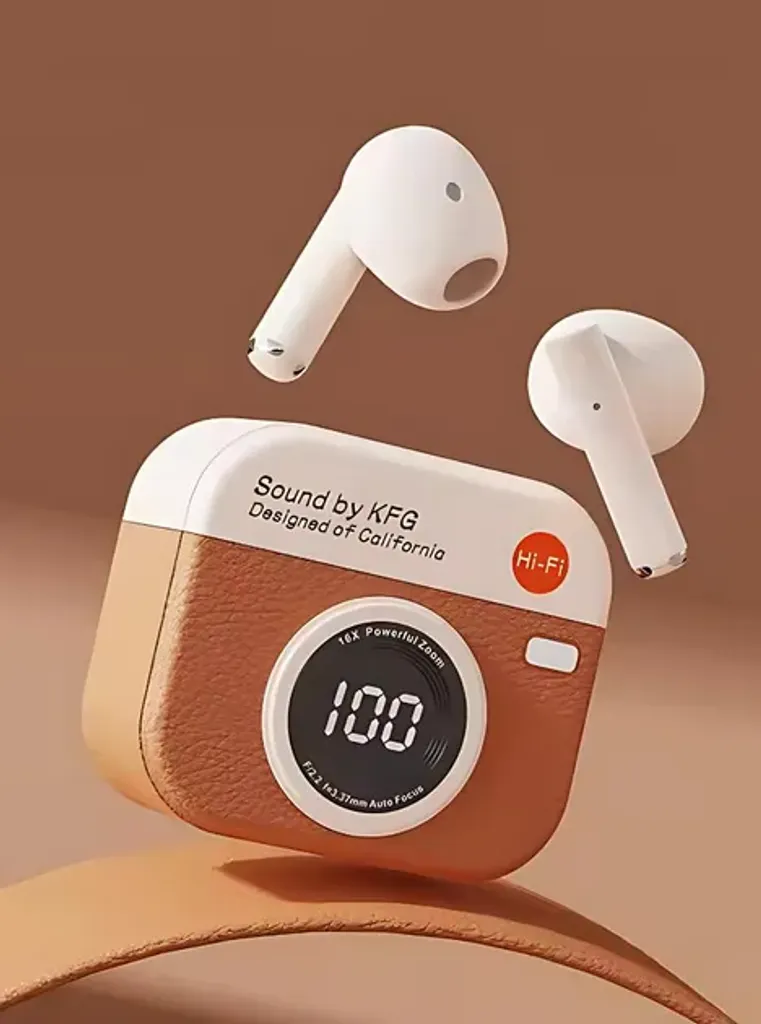 Бездротові навушники-вкладиші Q86 навушники у ретро-стилі з цифровим дисплеєм Bluetooth 5.3 сенсорне керування IPX4 Коричневий