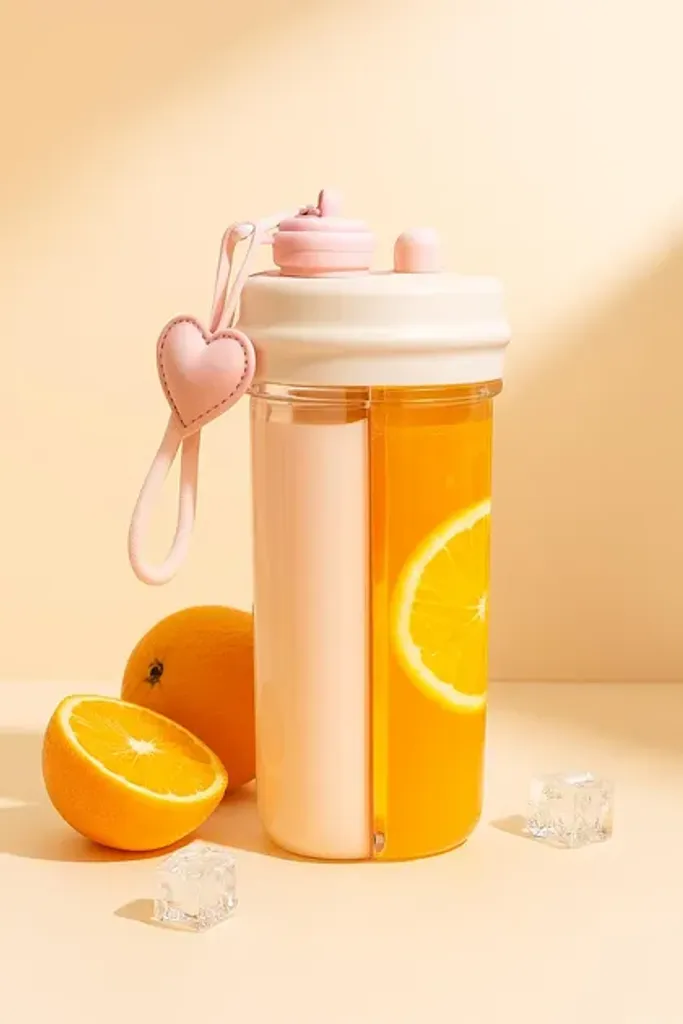 Пляшка з подвійним відділенням 850 мл з трубочкою та ремінцем Mimi пляшка для напоїв стильна пластикова Біла