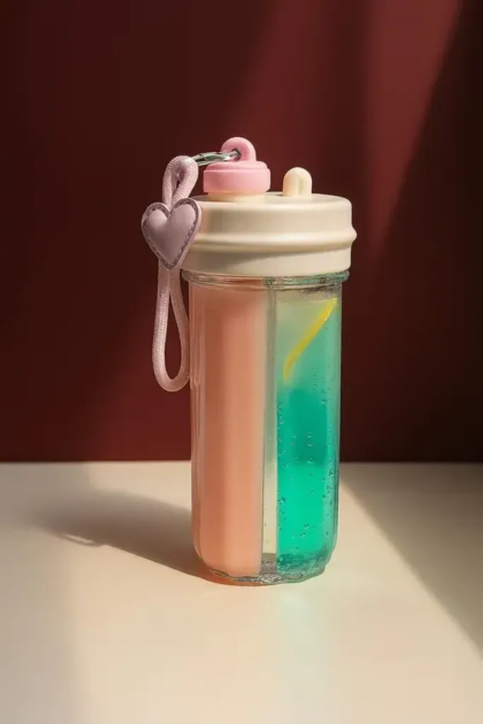 Пляшка з подвійним відділенням 850 мл з трубочкою та ремінцем Mimi пляшка для напоїв стильна пластикова Біла