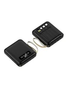 Портативний павербанк 10000 мАг Ki-034 зарядний пристрій з 4 вбудованими кабелями та LED-дисплеєм, швидка зарядка, Type-C, чорний