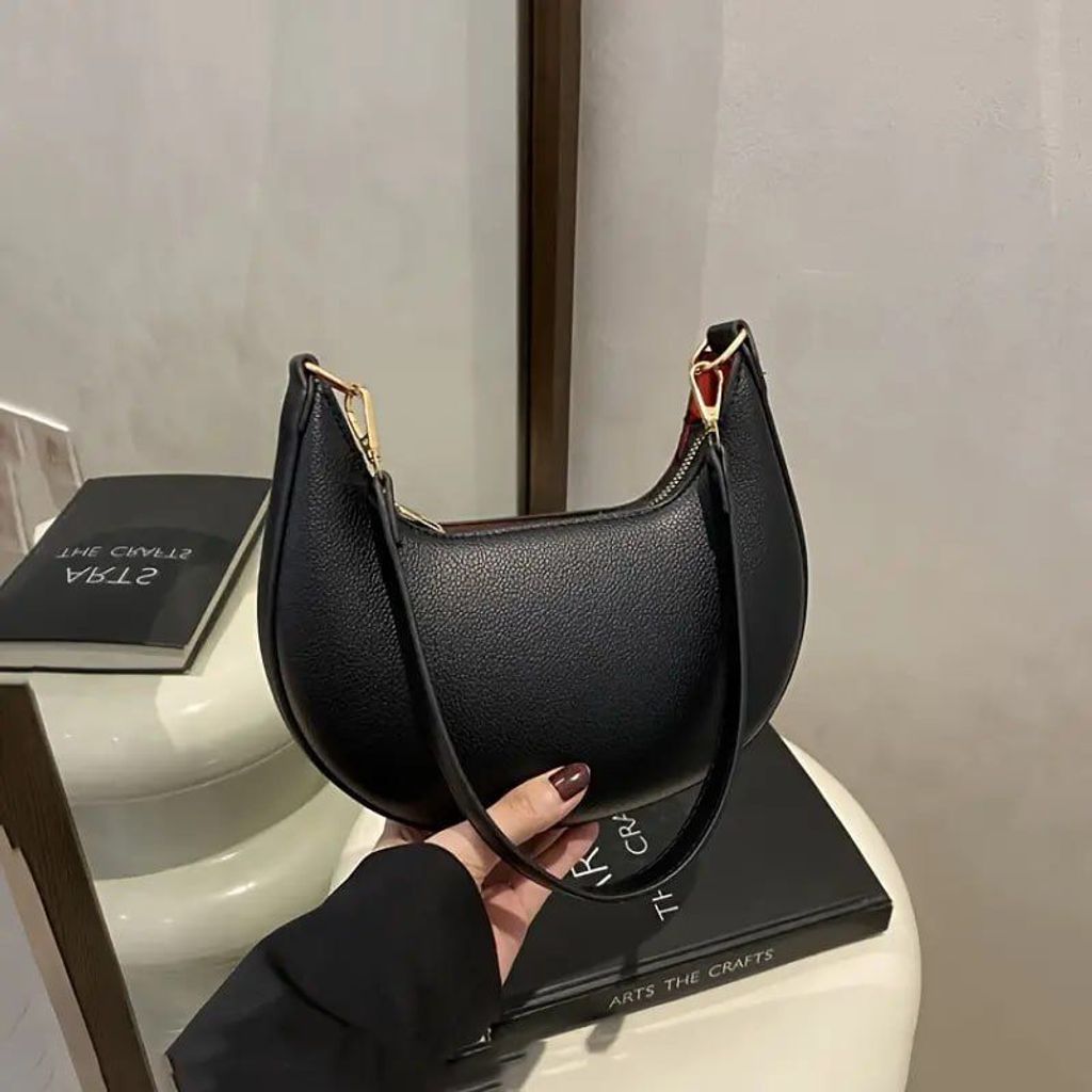 Розкішна жіноча сумка через плече у формі півмісяця з регульованою відстібною лямкою Чорна