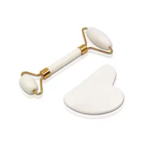 Набір для масажу обличчя з ролером та скребком Гуаша Білий