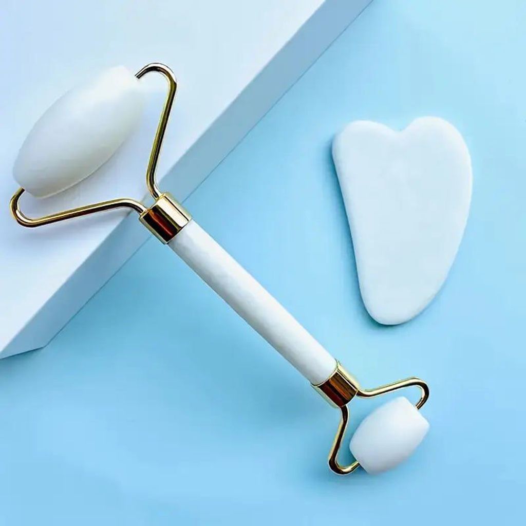 Набір для масажу обличчя з ролером та скребком Гуаша Білий