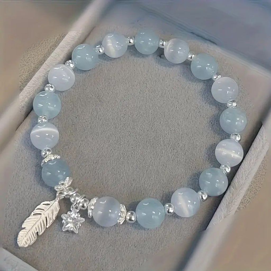 Елегантний блакитний браслет з підвіскою у вигляді зірки та пера